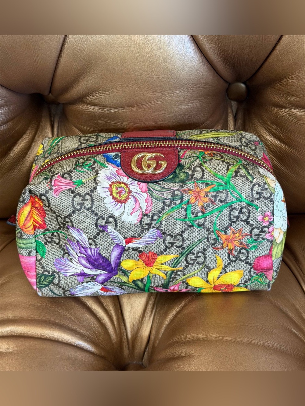 Gucci Ophidia Cosmetic Pouch Flora GG Coated Canvas Size Small Flowers
